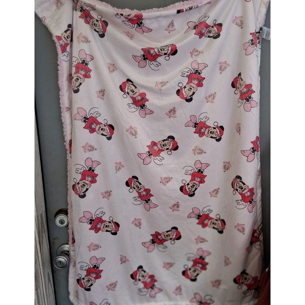 Disney Baby CHRISTMAS‎ Minnie Mouse Pink Baby Blanket AOP 30"X 40" EUC